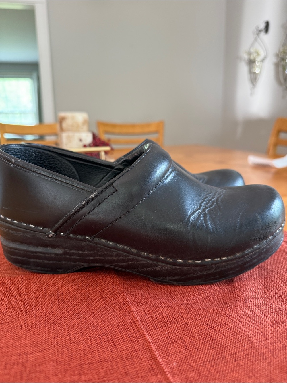 Dansko Black Leather Slip-On Clogs for Women